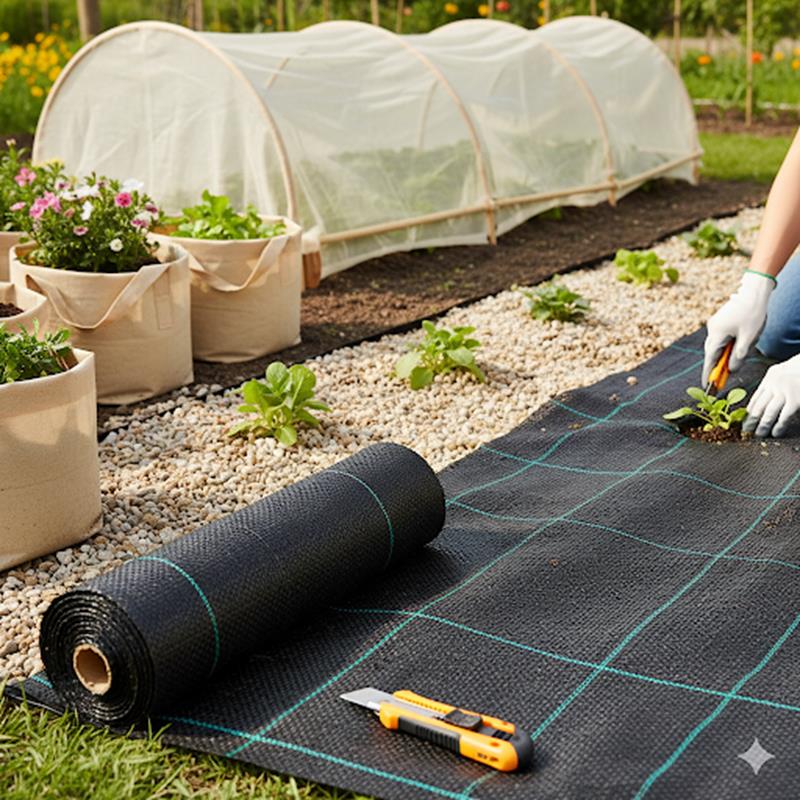 UV-stabilized landscape fabric, breathable grow bags and crop cover — India-sourced geotextiles for gardening and agriculture retail.